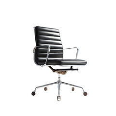  a black office chair with chrome legs
