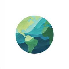 Watercolor Earth globe, featuring continents and wavy oceans, on white