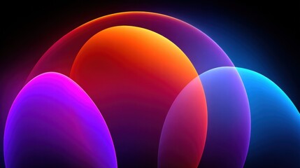 Abstract composition of colorful, glowing shapes against a dark background.