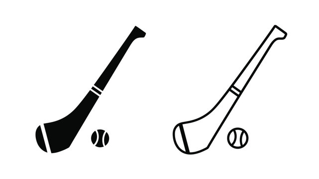 Two hurling sticks and a ball depicted in a striking silhouette