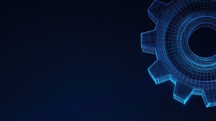 A detailed technical blueprint of a gear on a dark backdrop, embodying technological precision, efficiency, and engineering prowess.  ..Created with Generative AI, not depicting real subjects.