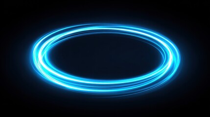 Bright blue light streaks create an abstract glowing oval shape on a black backdrop.