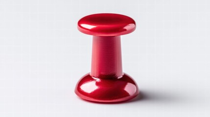 Close-up of a vibrant red push pin on a clean white background.