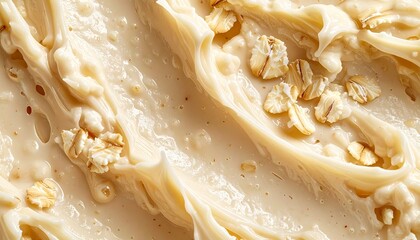 Extreme Macro Close Up of Creamy Oatmeal Texture for National Oatmeal Month Promotion