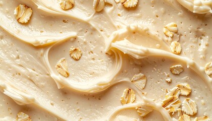 Abstract Macro View of Healthy Creamy Porridge Texture to Celebrate National Oatmeal Month