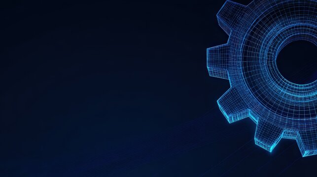 A detailed technical blueprint of a gear on a dark backdrop, embodying technological precision, efficiency, and engineering prowess.  ..Created with Generative AI, not depicting real subjects. - Powered by Adobe
