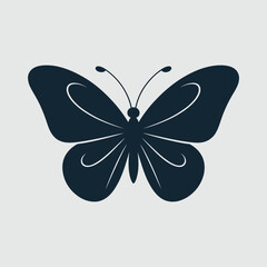 A simple dark blue butterfly illustration against a light gray background © Md
