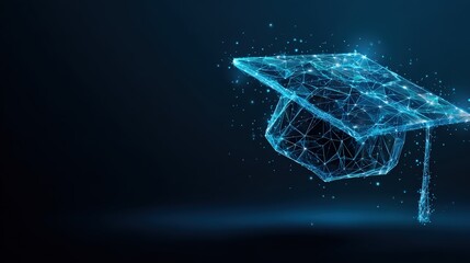 An artistic digital rendition depicts a graduation cap, representing academic achievement and educational pursuit within a high-tech. ..Created with Generative AI, not depicting real subjects.
