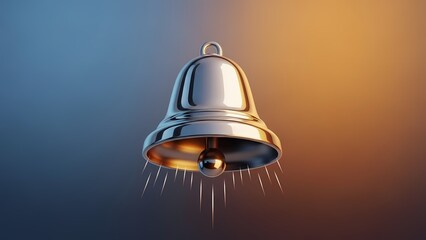 Shining silver bell ringing with golden light
