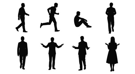 Obraz premium Diverse group of people in various poses displayed as a striking black silhouette