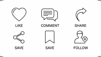 Social media icons for like comment and share