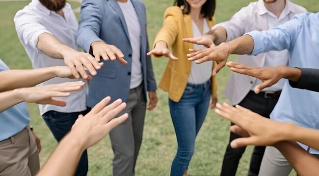 Diverse Team Fist Bump Circle Symbolizing Unity and Strength