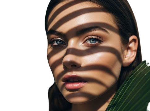 Woman with sunlight shadows isolated on transparent background - Powered by Adobe