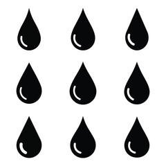 Drop icons representing water or oil in black silhouette