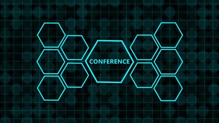 Modern Corporate Meeting Infographic with Business and Technology Icons,Business Conference Concept with Hexagonal Icons and Digital Grid Background. - Powered by Adobe