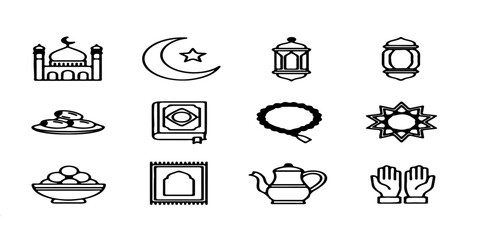  A simple vector icon set of religious symbols shown as clean black silhouettes for web, illustration, and design use.