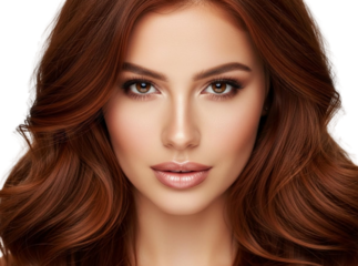 Portrait of a woman with long brown hair isolated on transparent background