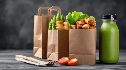 Prepared meals and fresh ingredients packed for healthy eating.