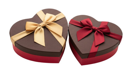 Two heart shaped gift boxes with bows isolated on transparent background