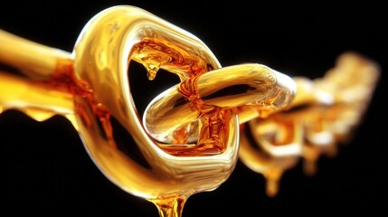 A stunning close-up of a golden chain with a liquid-like appearance on a black background.