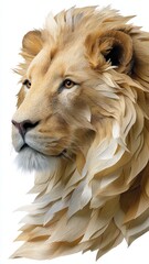 Layered paper lion mane portrait showcasing intricate textures and realistic features