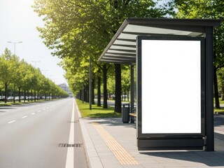 blank billboard on the road with bus stop 
