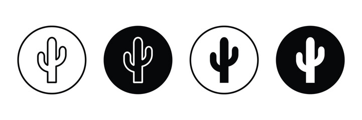 Cactus in a circle vector icon set. Saguaro cactus black silhouette. Desert symbol. Cactus outline, and flat style.