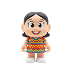Cute cartoon girl figurine in traditional patterned dress