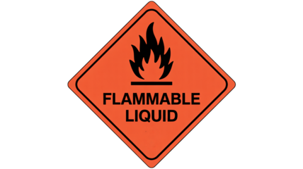 Flammable Liquid Warning Sign in Cautionary Orange with Black Icon and Text on Diamond-Shaped Background for Hazardous Materials Handling