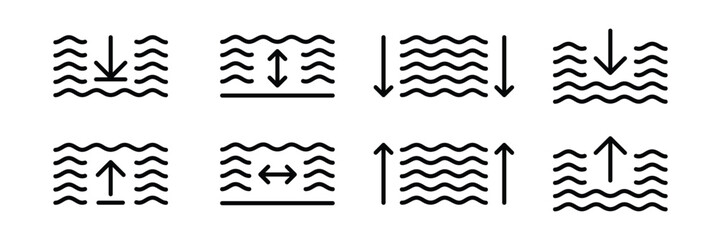 Water level icon. Water depth icon vector. Water level up, down icon sign vector. Water level increase, decrease icon sign vector
