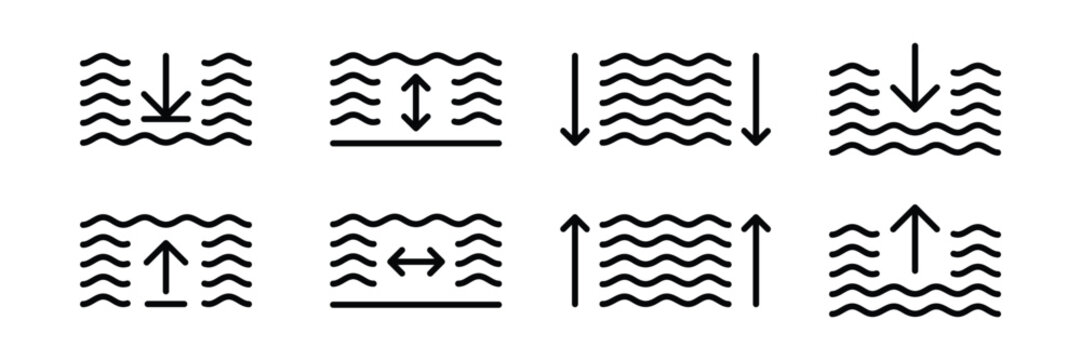 Water level icon. Water depth icon vector. Water level up, down icon sign vector. Water level increase, decrease icon sign vector