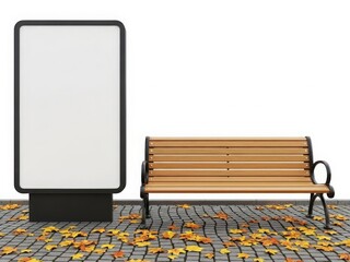 Blank advertising board with Empty bench