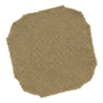 Brown twill fabric swatch with frayed edges isolated