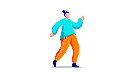 Fototapeta premium Cartoon man in bright orange pants and a blue shirt, posing confidently with a friendly expression.