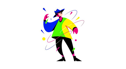 Vibrant Abstract Dancer in Bright Green and Yellow Outfit with Colorful Swirls, Dynamic Motion Artwork