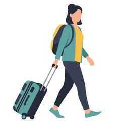 Woman with Backpack and Suitcase Traveling.