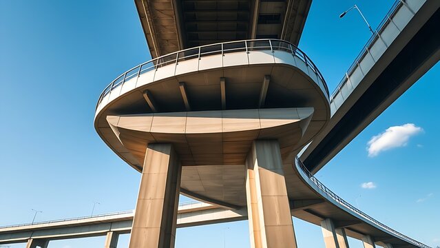 nationalizing. Massive bridge pillar supporting elevated roadway with architectural detail in daylight. real-estate listings.