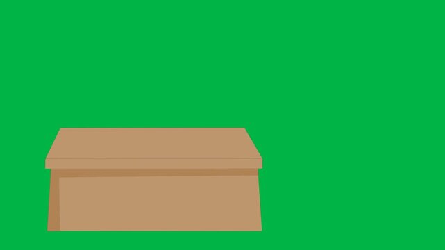 Simple 2d animated cartoon animation of a brown cardboard box on green screen chromakey background. Suitable for delivery, package, shipping, or storage concepts in videos. Loopable element.