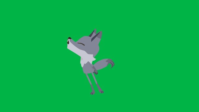 Classic 2d animated cartoon animation of Little Red Riding Hood wolf puppet on green screen chromakey background. Ideal for fairy tale, story, or theater overlays. Loopable element.