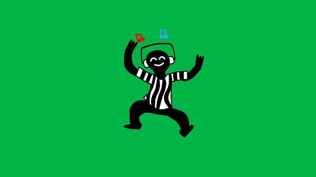 Fun 2d animated cartoon animation of a zebra dancing or kicking on green screen chromakey background. Perfect for wildlife, safari, or humorous animal effects in kids content. Seamless loop.