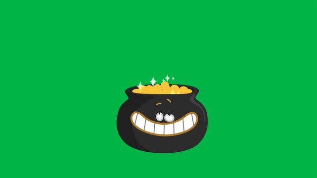 Magical 2d animated cartoon animation of a cauldron exploding rainbow colors on green screen chromakey background. Great for witch, potion, or fantasy explosion effects. Loopable compositing.