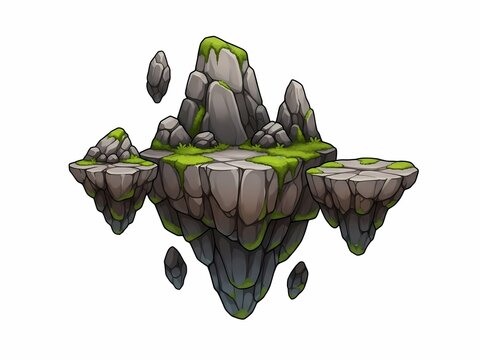 浮遊島 白背景 イラスト ゲーム素材 3D