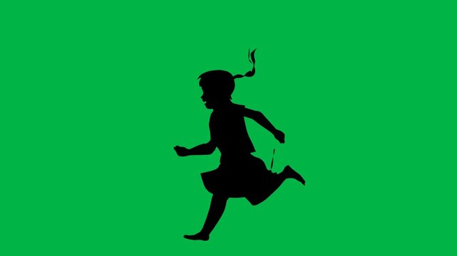 Fast-paced 2d animated cartoon animation of a ponytail girl silhouette running on green screen chromakey background. Great for sport, escape, or motion graphics. Seamless looping.