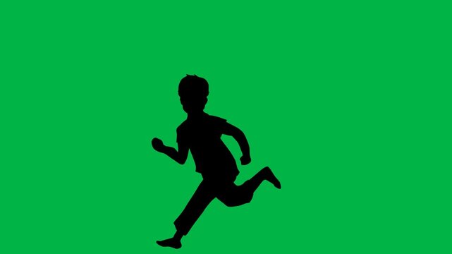 Active 2d animated cartoon animation of a male silhouette running quickly on green screen chromakey background. Perfect for fitness, pursuit, or dynamic overlays. Loopable compositing.