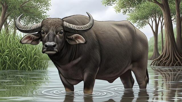 Water buffalo representing rural agriculture strength and livestock