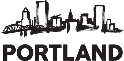 Portland oregon grunge skyline vector brush stroke painted style silhouette illustration artwork typography © Bakalia