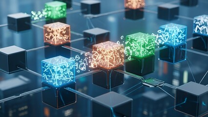 Abstract cubes interconnected on a dark background data visualization concept