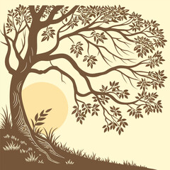 Tree with Birds Nature Vector Illustration