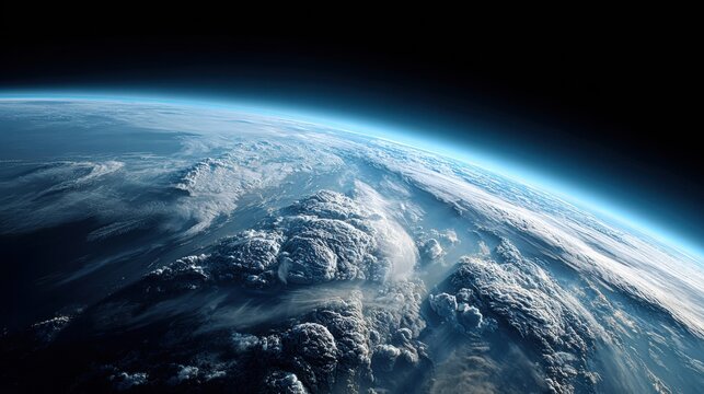 Earth's atmosphere and clouds captured from space with a stunning perspective.