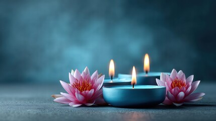 Lotus flowers and candles create a serene and tranquil ambiance.